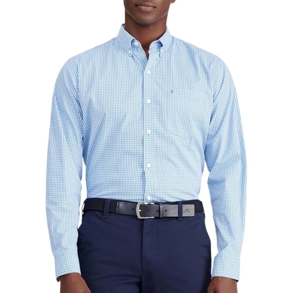 IZOD Premium Essentials Long Sleeve Gingham Button Down Shirt Blue Revival 2XL